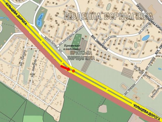 Схема рекламной плоскости по адресу Кольцевая дорога, разделитель, возле супермаркетов "Novus", "Край", в сторону Одесская пл.