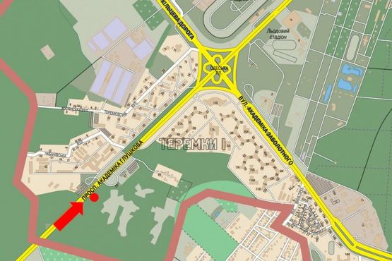 Схема рекламної площини за адресою Глушкова пр., въезд с Одесской трассы в Киев, напротив КПП, в сторону Одесская пл.