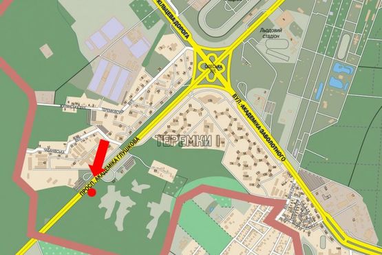 Схема рекламной плоскости по адресу Глушкова пр., вьезд с Одесской трассы в Киев, напротив КПП, в сторону Чабанов