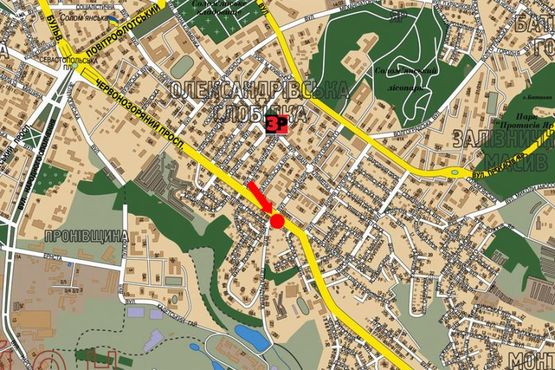 Схема рекламной плоскости по адресу Лобановского пр. (бывш. Краснозвездный пр.), 56, перед перекрестком сГоловка ул., в сторону Демеевская пл. (бывш. Московская пл.)