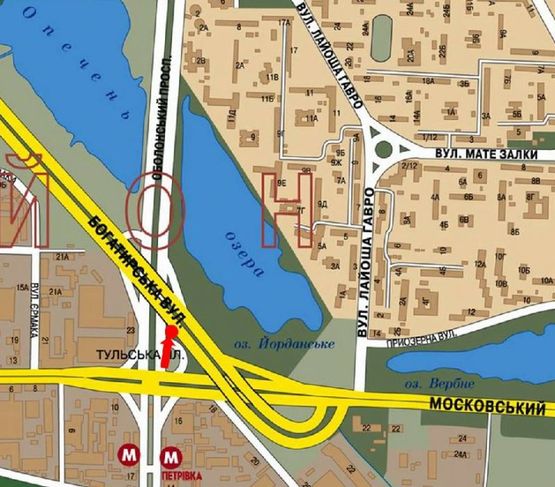 Схема рекламної площини за адресою Оболонский пр., Тульская пл. в сторону ст. м. "Оболонь"