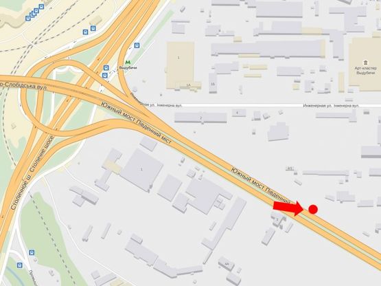 Схема рекламної площини за адресою Промышленная ул., мост Южный, из центра