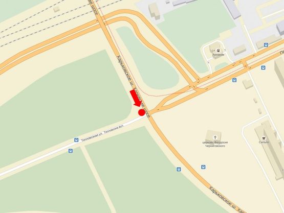 Схема рекламной плоскости по адресу Харьковское шоссе / Тепловозная ул.  на светофоре, в сторону Харьковская пл.