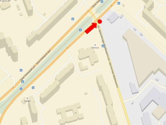 Схема рекламної площини за адресою Тростянецкая ул. / Вербицкого ул., в сторону Харьковское шоссе