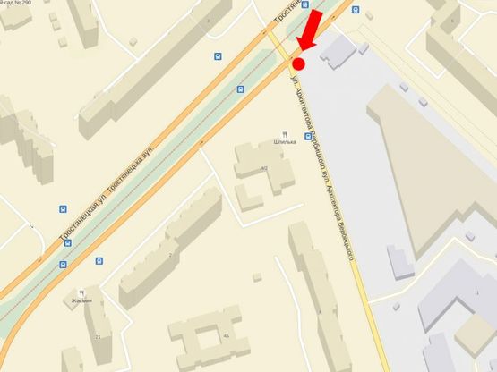 Схема рекламной плоскости по адресу Тростянецкая ул. / Вербицкого ул., в сторону Ревуцкого ул.