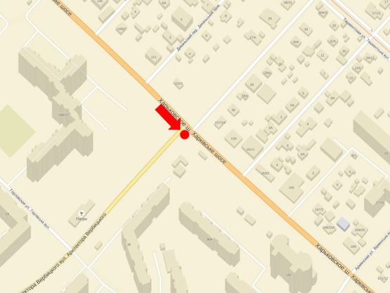 Схема рекламної площини за адресою Харьковское шоссе / Вербицкого ул., на светофоре, в сторону Харьковская пл.