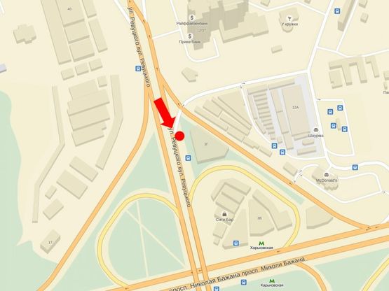 Схема рекламной плоскости по адресу Ревуцкого ул. / Декабристов ул., в сторону Бажана пр.