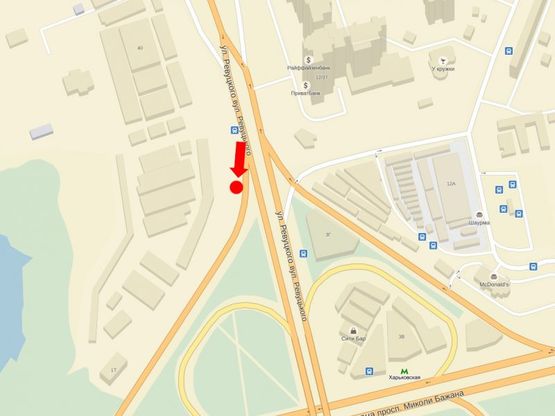 Схема рекламної площини за адресою Ревуцкого ул. / Бажана пр., в сторону мост Южный