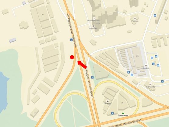 Схема рекламной плоскости по адресу Ревуцкого ул. / Бажана пр., заезд с Бажана пр. на Ревуцкого ул.