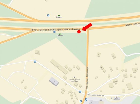 Схема рекламной плоскости по адресу Бажана пр., перед въездом на мост Южный, возле АЗС "Amic"