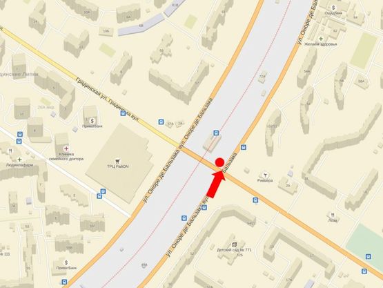 Схема рекламної площини за адресою Бальзака ул. / Сабурова ул., ТРЦ "Район", из центра