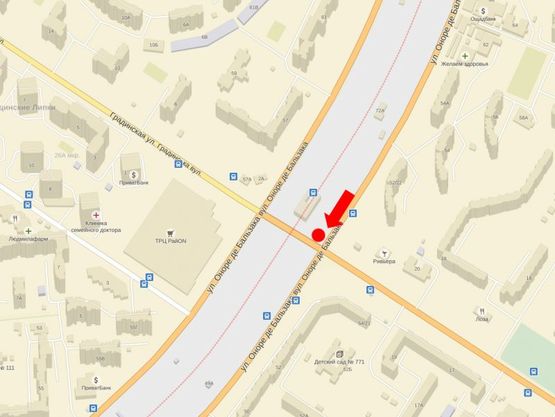 Схема рекламной плоскости по адресу Бальзака ул. / Сабурова ул., ТРЦ "Район", в центр