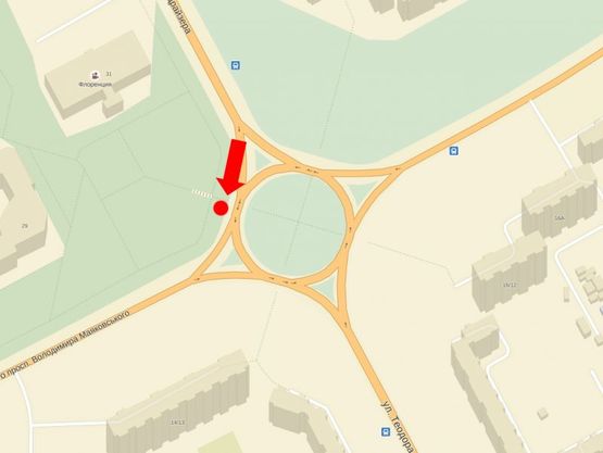 Схема рекламной плоскости по адресу Маяковского пр. / Драйзера ул., кинотеатр "Флоренция" в сторону Перова бул.