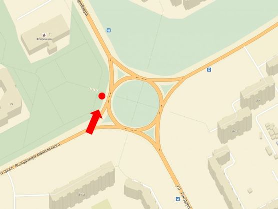 Схема рекламной плоскости по адресу Маяковского пр. / Драйзера ул., кинотеатр "Флоренция" в сторону Сабурова ул.