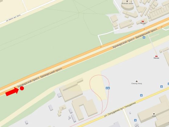 Схема рекламной плоскости по адресу Броварской пр., ст. м. "Лесная", из центра