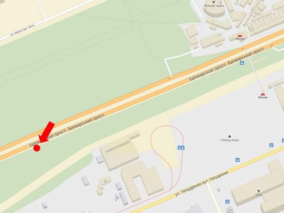 Схема рекламної площини за адресою Броварской пр., ст. м. "Лесная", в центр