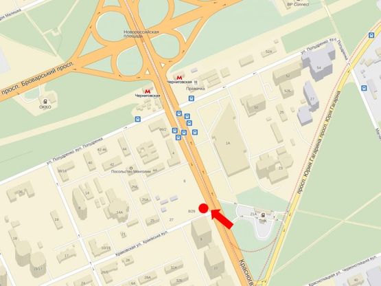 Схема рекламної площини за адресою Хоткевича ул. (бывш. Красногвардейская ул.), 8/ 29, напротив супермаркета "Новус", в сторону ст. м. "Черниговская"