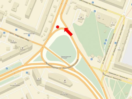 Схема рекламної площини за адресою Дарницкая пл. (бывш. Ленинградская пл.), выезд на площадь со стороны Гагарина пр.