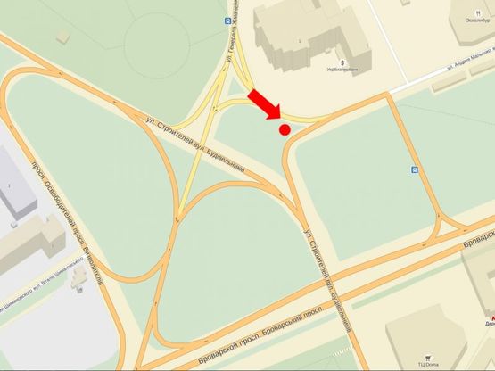 Схема рекламной плоскости по адресу Строителей ул. / Малышка ул. / Освободителей ул., разделитель, со стороны Жмаченка ул.