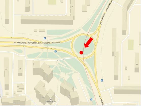 Схема рекламной плоскости по адресу Тимошенко ул. / Малиновского. ул., на клумбе, со стороны Тимошенко ул.