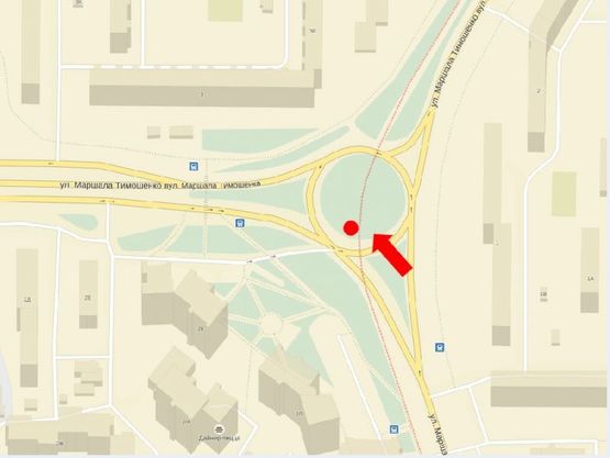 Схема рекламной плоскости по адресу Тимошенко ул. / Малиновского. ул., на клумбе, со стороны Малиновского. ул.