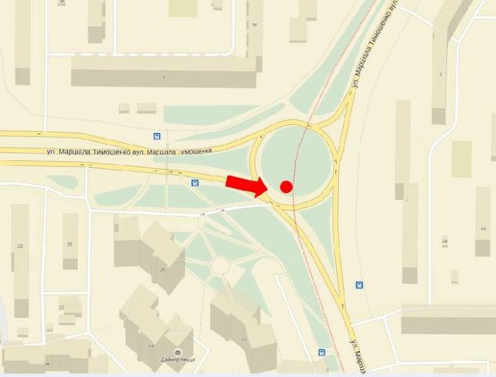 Схема рекламної площини за адресою Тимошенко ул. / Малиновского. ул., на клумбе, со стороны Богатырская ул.