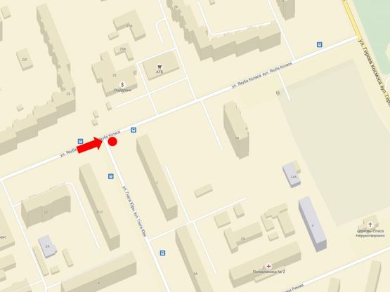 Схема рекламної площини за адресою Коласа ул. / Юры ул., на светофоре, в сторону супермаркета "Фуршет"