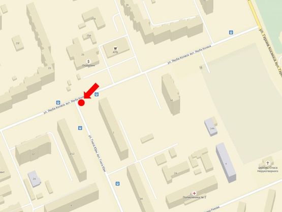 Схема рекламной плоскости по адресу Коласа ул. / Юры ул., на светофоре, со стороны супермаркета "Фуршет"