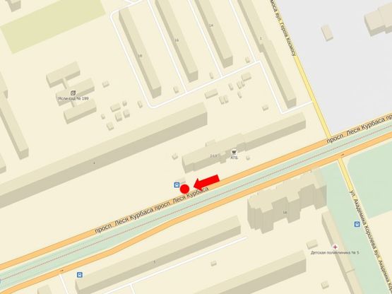 Схема рекламной плоскости по адресу Курбаса пр., 4, 200 м до развязки с Юры ул., возле супермаркета "АТБ"