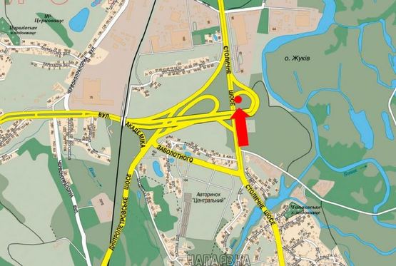 Схема рекламної площини за адресою Столичное шоссе / СТО "Мерседес", въезд в город