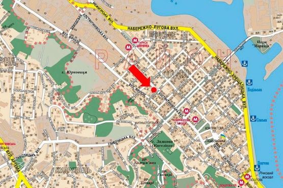 Схема рекламної площини за адресою Константиновская ул., 35 / ул. Щекавицкая, в сторону ст. м. "Контрактовая площадь"