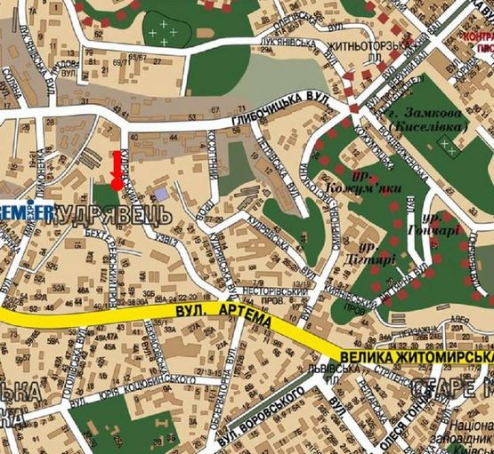 Схема рекламної площини за адресою Кудрявский спуск, 3, в сторону Сечевых Стрельцов ул. (бывш. Артема ул.)