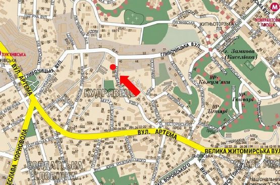 Схема рекламной плоскости по адресу Кудрявский спуск, 3, в сторону Глубочицкая ул.