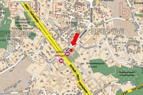 Схема рекламної площини за адресою Алмазова ул. (бывш. Кутузова ул.), напротив супермаркета "Антошка", в сторону ст. м. "Печерская"