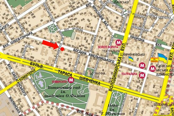 Схема рекламної площини за адресою Хмельницкого ул., 37 / Коцюбинского ул., в сторону Владимирская ул.