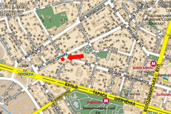 Схема рекламної площини за адресою Хмельницкого ул., 61, в сторону Гончара ул.