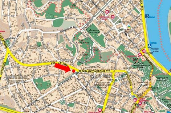 Схема рекламной плоскости по адресу Сечевых Стрельцов ул. (бывш. Артема ул.), 1/ 5, Львовская пл., заезд на Бульварно-Кудрявская ул. (бывш. Воровского ул.), в сторону Б. Житомирская ул.