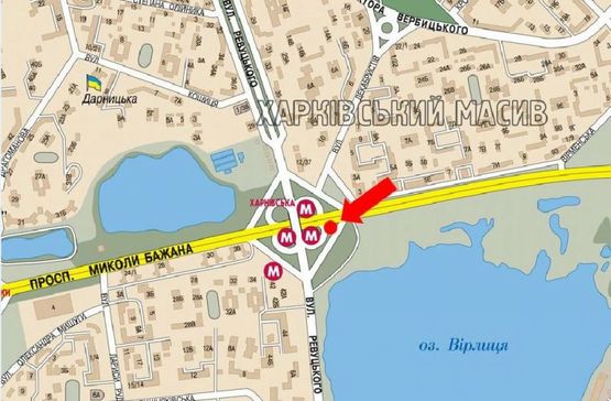 Схема рекламної площини за адресою Бажана пр., ст. м. "Харьковская", в сторону ст. м. "Позняки", левая