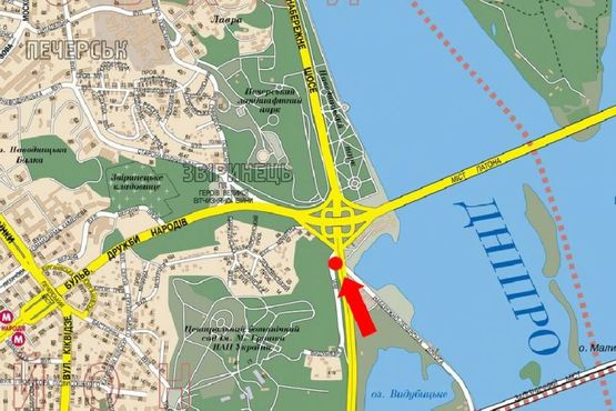 Схема рекламної площини за адресою Надднепрянское шоссе, 500м до мост Патона