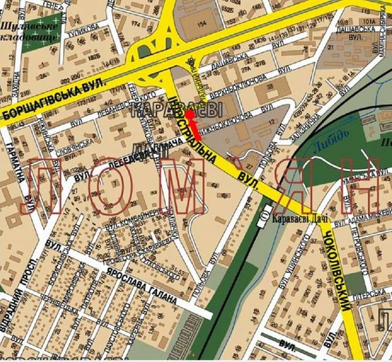 Схема рекламной плоскости по адресу Гетьмана ул. / Индустриальный пер. в сторону ст. м. "Шулявская"