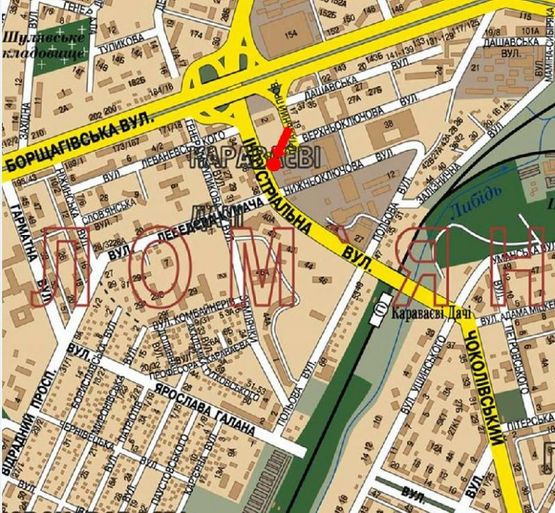 Схема рекламной плоскости по адресу Индустриальный пер., съезд с Борщаговская ул., в сторону Гетьмана ул.