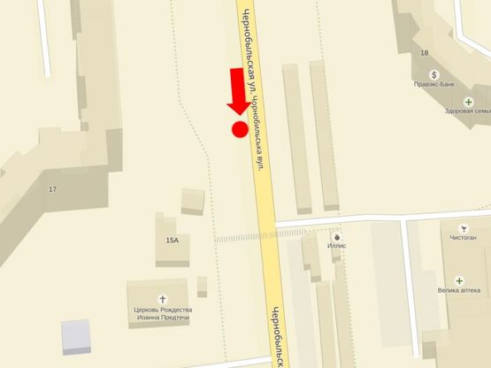 Схема рекламной плоскости по адресу Чернобыльская ул., 17, напротив супермаркета "Велика кишеня", в сторону Победы пр.