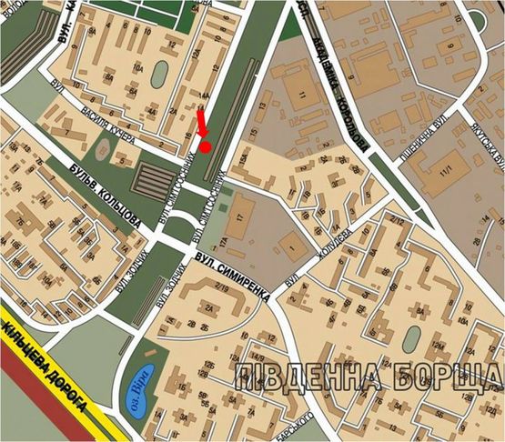 Схема рекламної площини за адресою Семьи Сосниных ул., 16, в сторону Кольцова бул., Зодчих ул.