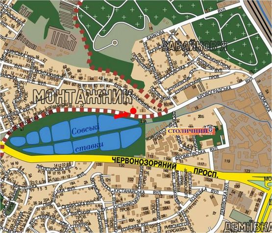 Схема рекламной плоскости по адресу Кировоградская ул., 25, перед автосалоном "Ленд Ровер", в сторону Гринченка ул.
