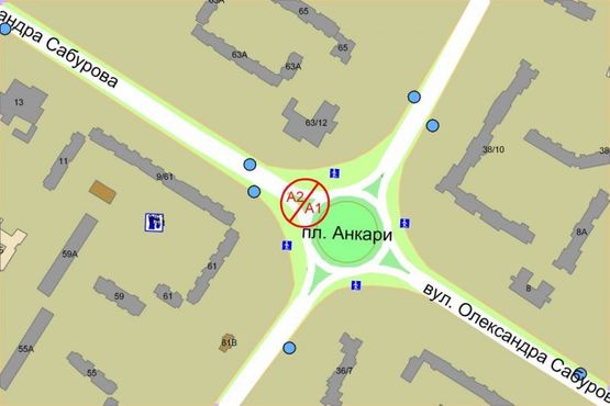 Схема рекламной плоскости по адресу Маяковского пр. / Сабурова ул., 9, разделительный треугольник, правая