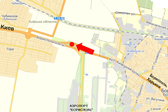 Схема рекламної площини за адресою Трасса Киев-Борисполь, на развязке дороги от а/п Борисполь на Киев