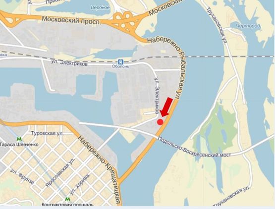 Схема рекламной плоскости по адресу Набережно-Рыбальская ул., возле теннисных кортов, в сторону в сторону Набережно-Крещатикская ул.