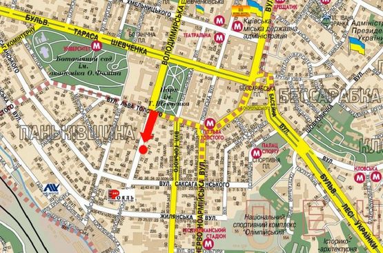 Схема рекламної площини за адресою Владимирская ул., 73, в сторону Саксаганского ул.