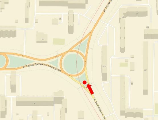 Схема рекламной плоскости по адресу Героев Днепра ул. / Гайдай ул., на клумбе, в сторону ст. м. "Героев Днепра", Богатырская ул., Полярная ул.