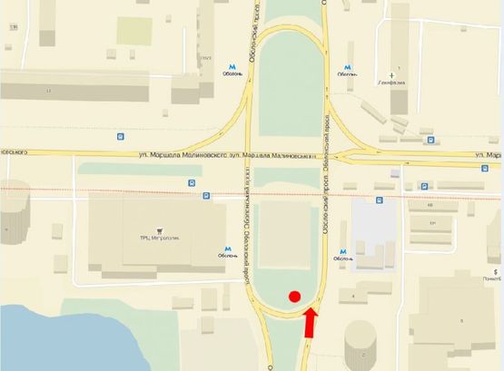 Схема рекламної площини за адресою Оболонский пр. / Малиновского ул., разделитель, ст. м. "Оболонь", в сторону ст. м. "Минская"